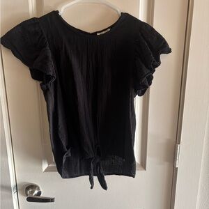 Miami Black Ruffle Sleeve Tie-Front Blouse